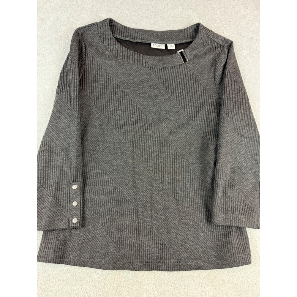 Cato Womens Medium Gray Knit Tunic Top Long Sleeve Mock Neck Buckle Detail